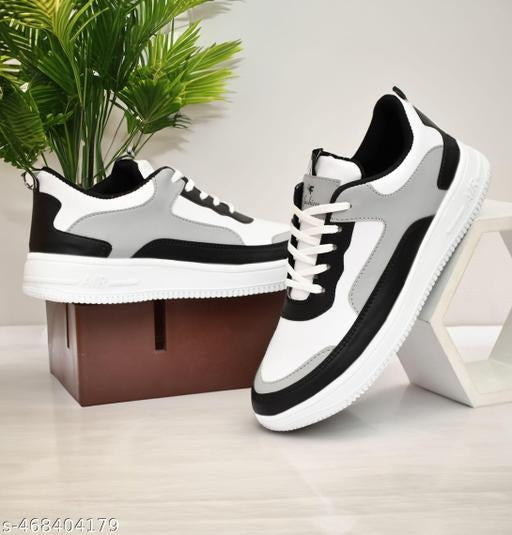 Men’s Casual Sneakers | Black White Grey Chunky Daily Wear Shoes