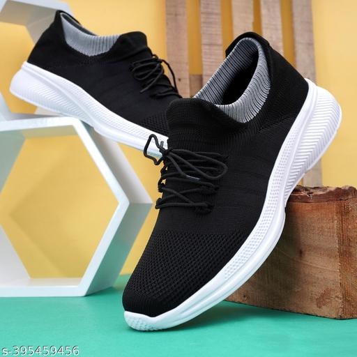 Men’s Black Knit Sneakers | Lightweight Walking, Running & Daily Wear Shoes
