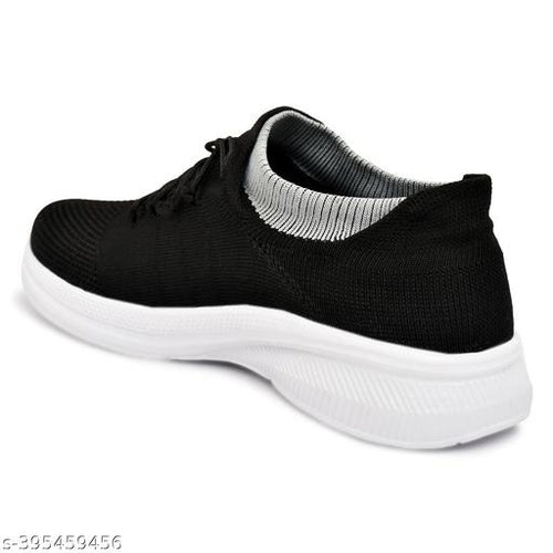 Men’s Black Knit Sneakers | Lightweight Walking, Running & Daily Wear Shoes